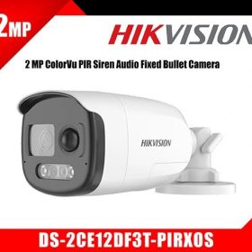 Hikvision DS-2CE12DF3T-PIRXOS 2MP ColorVu Audio Bullet Camera with PIR & Strobe Light – Active Deterrence CCTV