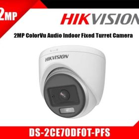 Hikvision DS-2CE70DF0T-PFS 2MP ColorVu Audio Turret Camera – Full Color Night Vision CCTV (Outdoor/Indoor)